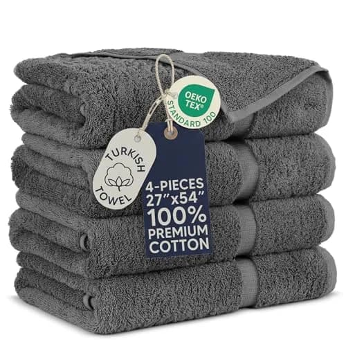Towel Bazaar Turkish Cotton Bath Towels 27x54 Inches (4-Pack, Dark Gray) | Premium Long-Staple Fibre thumbnail 1