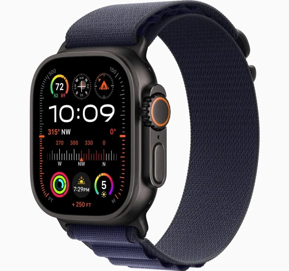 Apple Watch Ultra 2 [GPS + Cellular, 49mm] Black Titanium Case with Blue Alpine Loop, M | Rugged, Capable, and Built for Endurance thumbnail 2