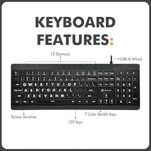 X9 Performance Large Print Backlit Keyboard | Oversized Big Letters for Seniors & Beginners thumbnail 8