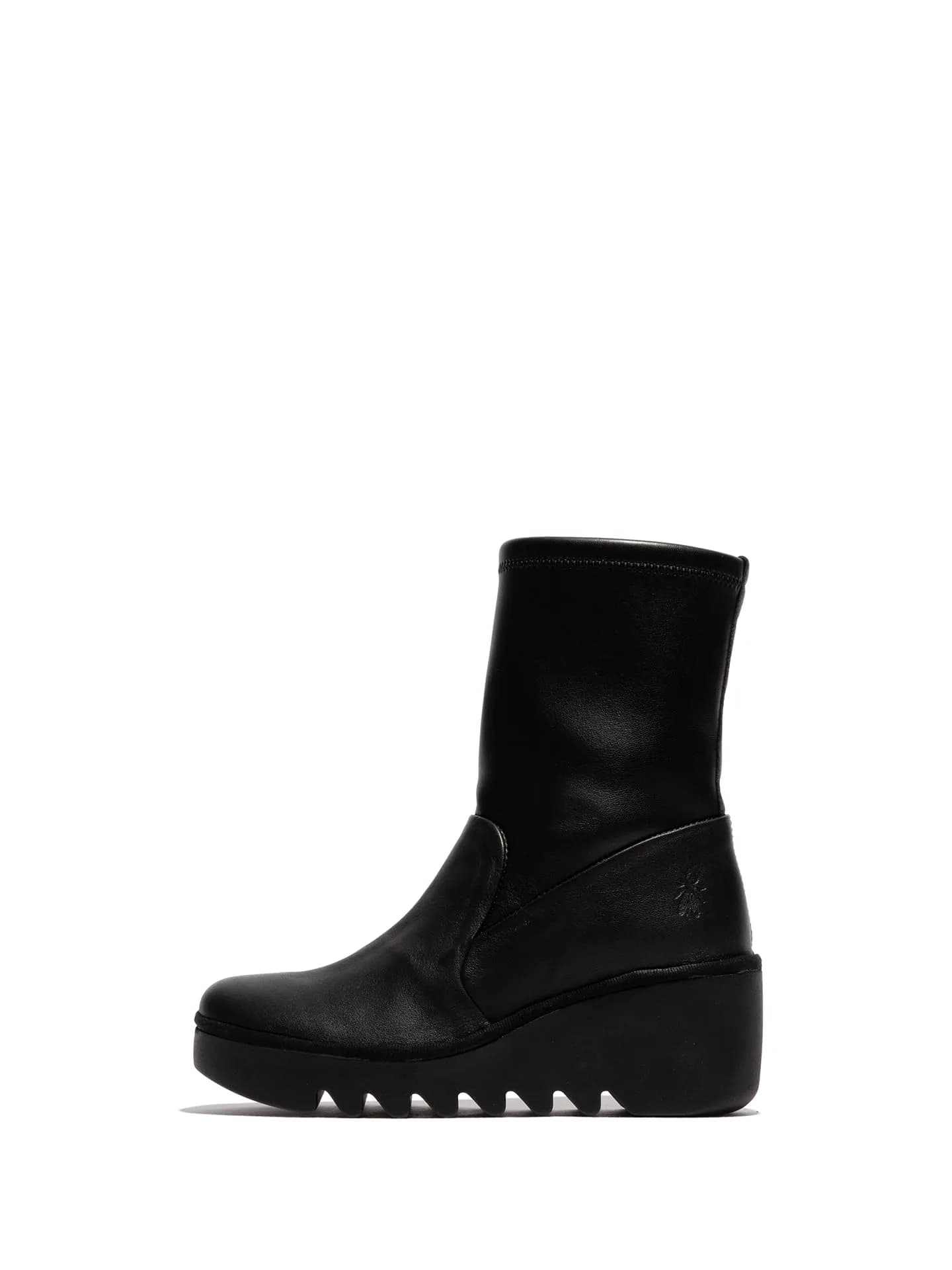 FLY London Womens Boik602Fly Black 7-7.5 | Unique wedge heel style, waterproof leather, Portugal-made — Black