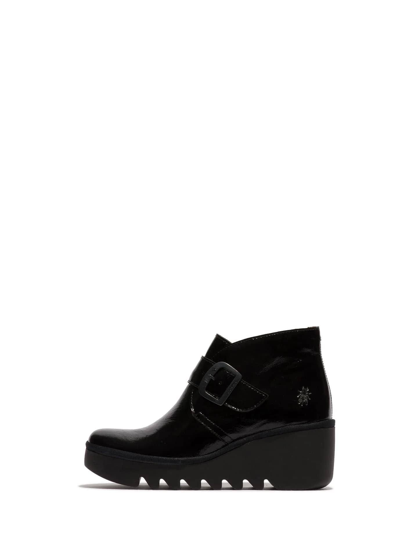 Fly London Birt397Fly Women's Boots 7.5-8 | Patent Leather, Wedge Heel, Waterproof — Black
