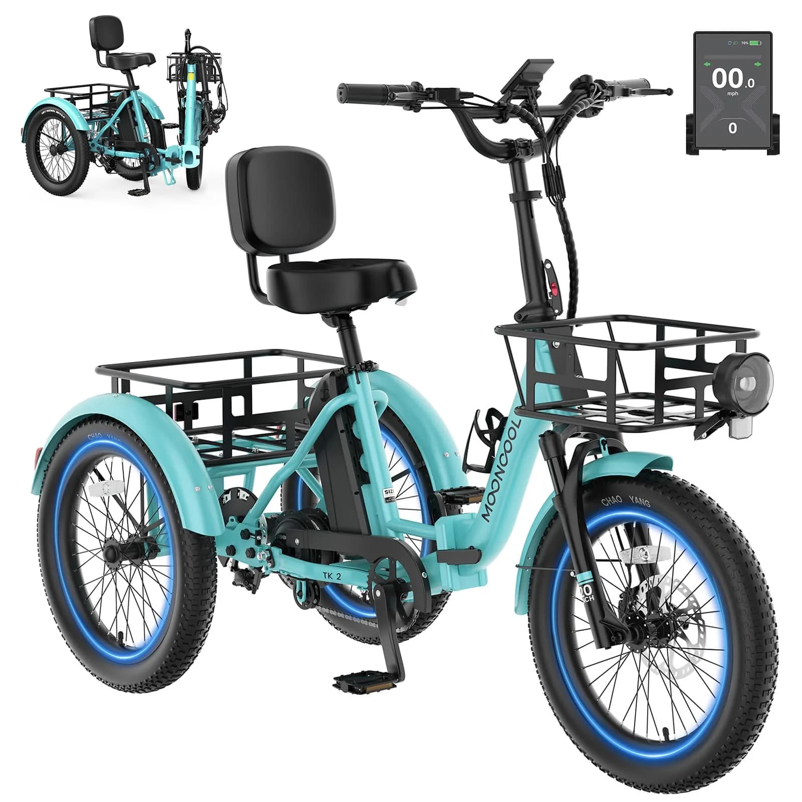 MOONCOOL Electric Trike for Adults 20" Fat Tire Folding | 500W 48V Aluminum Step-Through