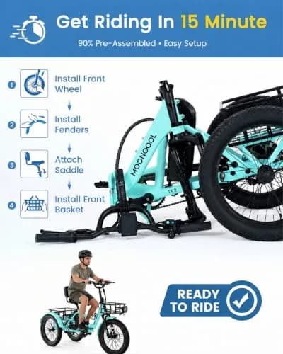 MOONCOOL Electric Trike for Adults 20" Fat Tire Folding | 500W 48V Aluminum Step-Through thumbnail 8