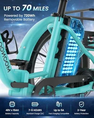 MOONCOOL Electric Trike for Adults 20" Fat Tire Folding | 500W 48V Aluminum Step-Through thumbnail 2