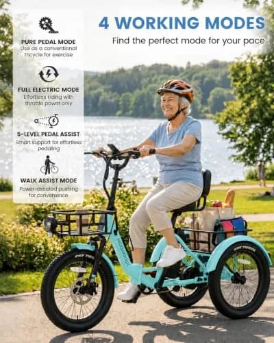 MOONCOOL Electric Trike for Adults 20" Fat Tire Folding | 500W 48V Aluminum Step-Through thumbnail 3