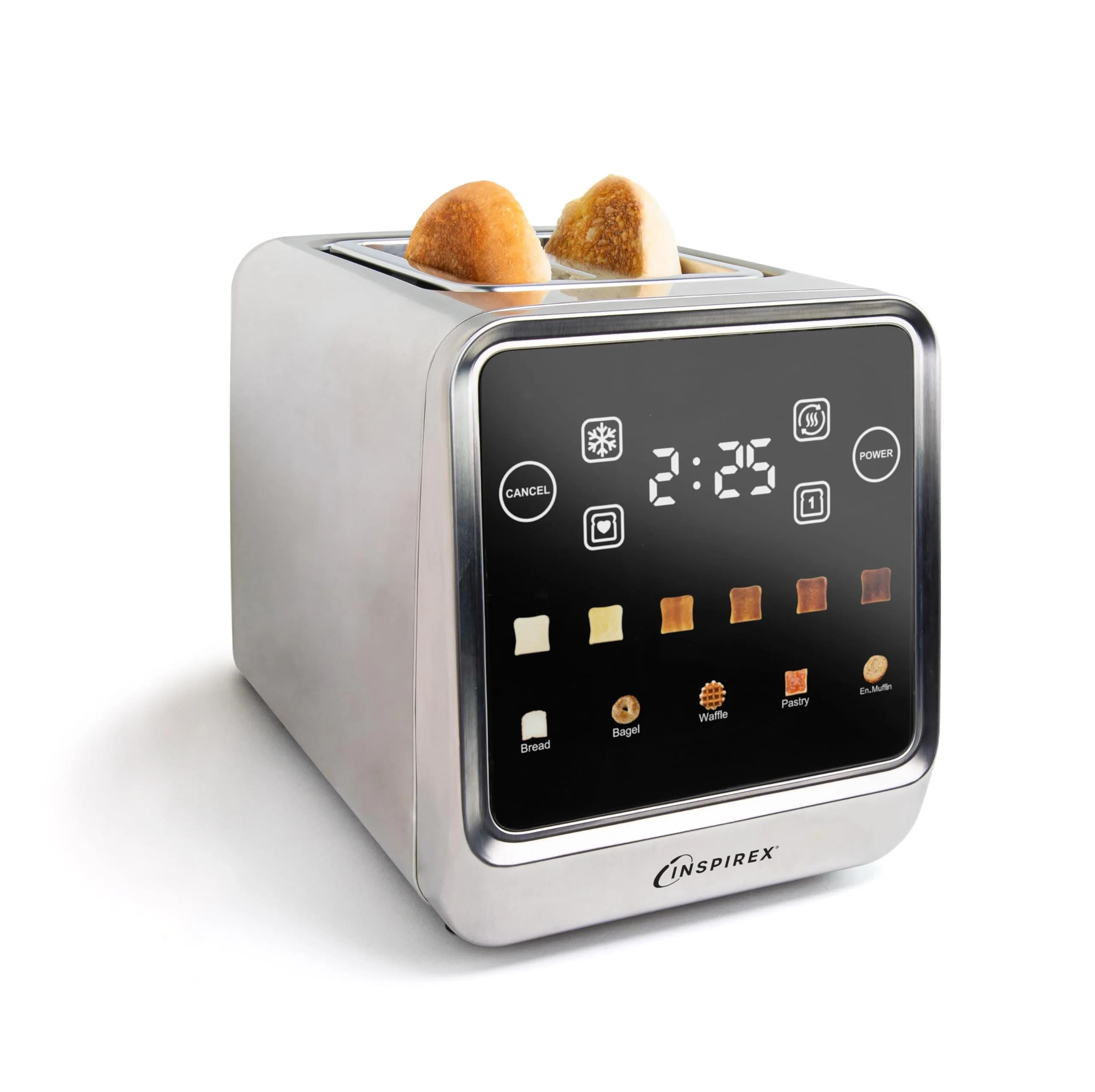 Nostalgia Inspirex Touch Screen Toaster - 2 Slice Extra-Wide Slots | 5 Bread Types & 6 Browning Levels — Stainless Steel