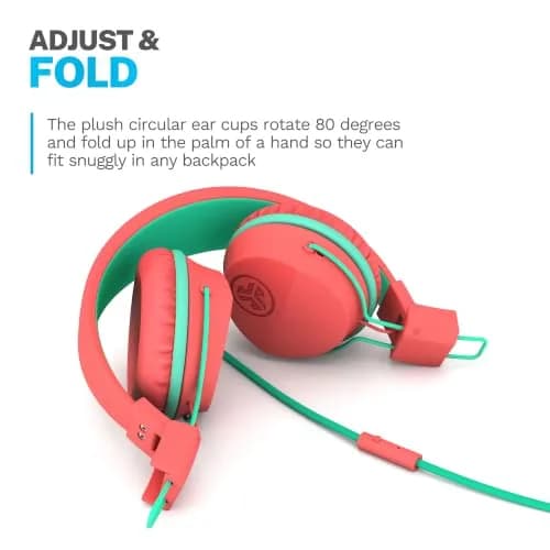 JLab JBuddies Studio Wired Kids Headphones with Mic, Volume Limiter, Foldable, Adjustable, Peach | Safe 85dB Listening for Ages 6+ thumbnail 5