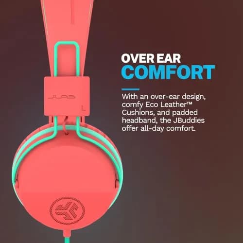JLab JBuddies Studio Wired Kids Headphones with Mic, Volume Limiter, Foldable, Adjustable, Peach | Safe 85dB Listening for Ages 6+ thumbnail 3