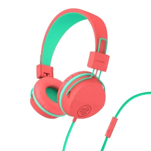 JLab JBuddies Studio Wired Kids Headphones with Mic, Volume Limiter, Foldable, Adjustable, Peach | Safe 85dB Listening for Ages 6+ - main product image