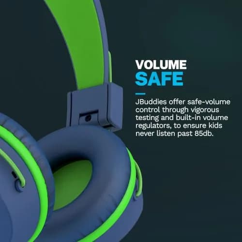 JLab JBuddies Studio Kids Wired On-Ear Headphones with Mic, Volume Limiter, Folding, Adjustable, Noise Isolation, Blue/Green (170g) thumbnail 4