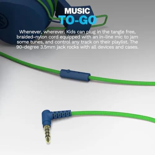JLab JBuddies Studio Kids Wired On-Ear Headphones with Mic, Volume Limiter, Folding, Adjustable, Noise Isolation, Blue/Green (170g) thumbnail 6