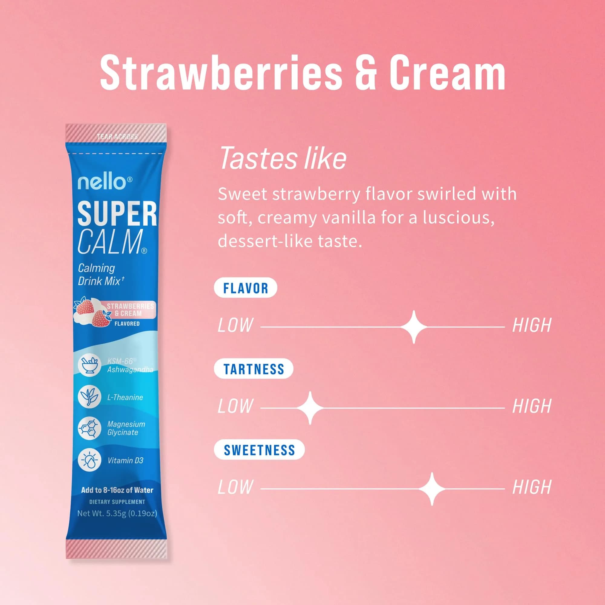 Nello Supercalm Powdered Drink Mix Strawberries & Cream 20 Servings | Cortisol Reducer & Sleep Aid - view 2