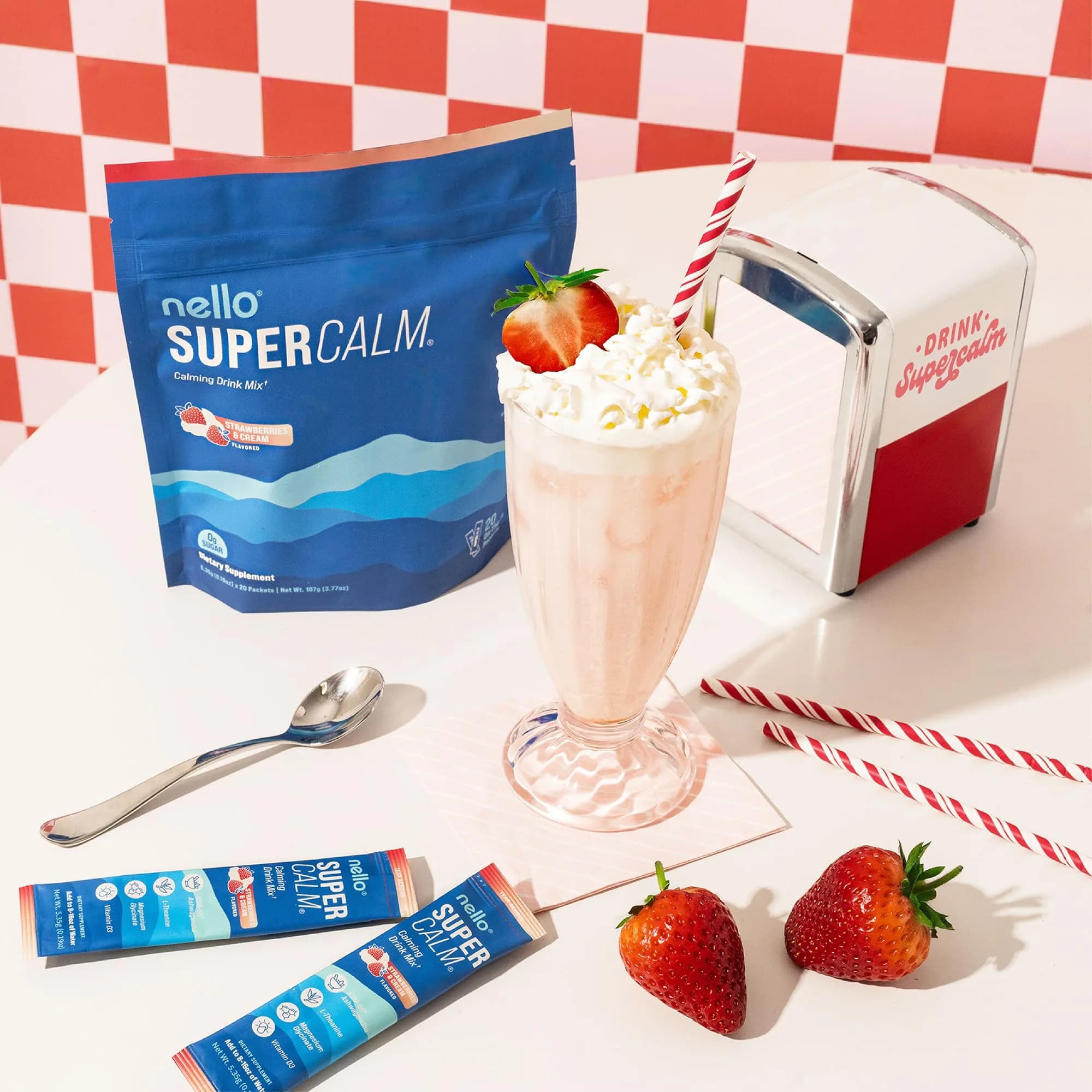 Nello Supercalm Powdered Drink Mix Strawberries & Cream 20 Servings | Cortisol Reducer & Sleep Aid - view 4