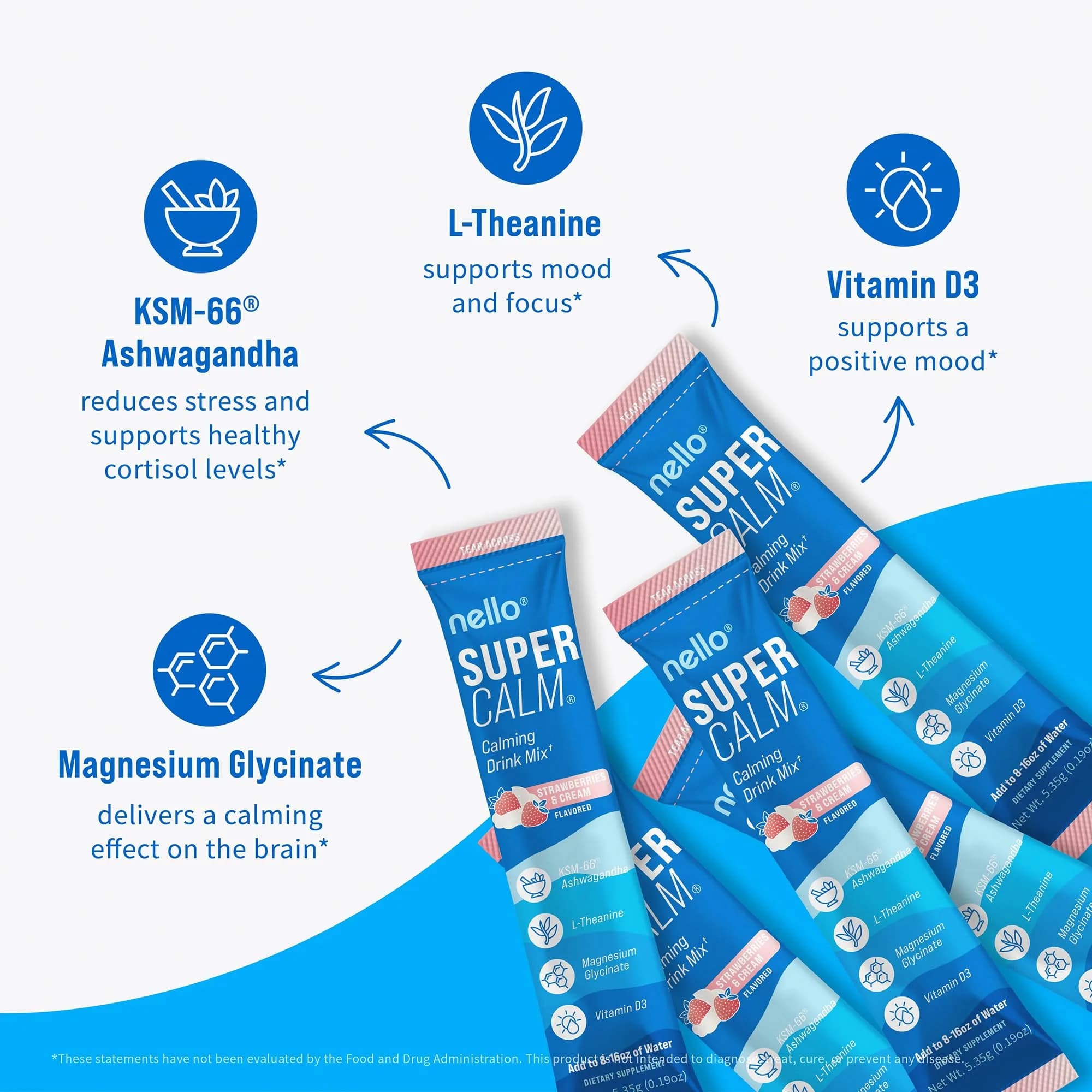 Nello Supercalm Powdered Drink Mix Strawberries & Cream 20 Servings | Cortisol Reducer & Sleep Aid - view 5