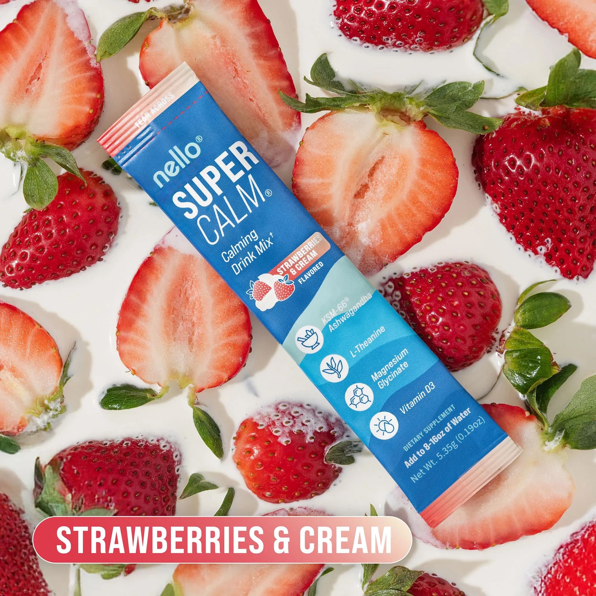 Nello Supercalm Powdered Drink Mix Strawberries & Cream 20 Servings | Cortisol Reducer & Sleep Aid - view 6