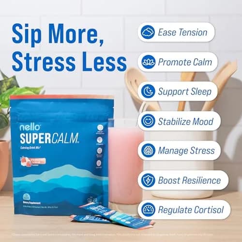 Nello Supercalm Powdered Drink Mix Strawberries & Cream 20 Servings (0.15 kg) | Cortisol Reducer & Sleep Aid thumbnail 3