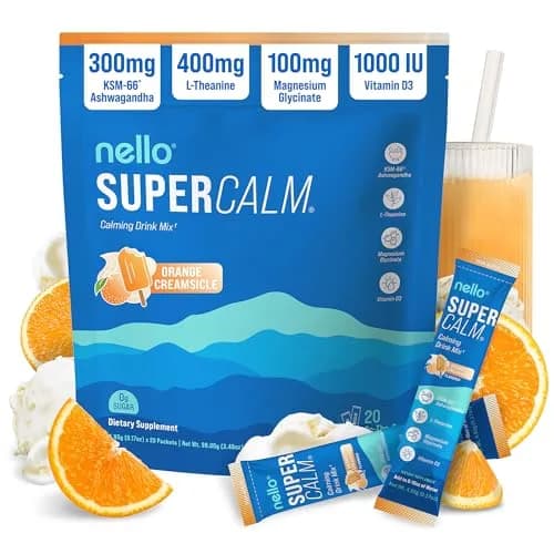 Nello Supercalm Powdered Drink Mix Orange Creamsicle 20 Servings (3 oz) | Cortisol Reducer & Sleep Aid with L-Theanine, Ashwagandha, Magnesium, Vitamin D thumbnail 1