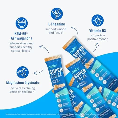 Nello Supercalm Powdered Drink Mix Orange Creamsicle 20 Servings (3 oz) | Cortisol Reducer & Sleep Aid with L-Theanine, Ashwagandha, Magnesium, Vitamin D thumbnail 5