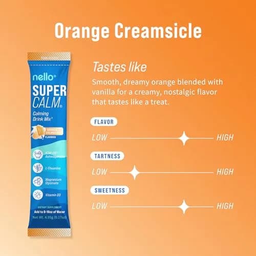 Nello Supercalm Powdered Drink Mix Orange Creamsicle 20 Servings (3 oz) | Cortisol Reducer & Sleep Aid with L-Theanine, Ashwagandha, Magnesium, Vitamin D thumbnail 2
