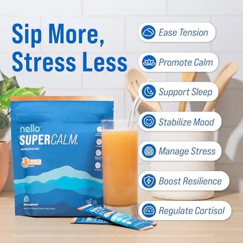 Nello Supercalm Powdered Drink Mix Orange Creamsicle 20 Servings (3 oz) | Cortisol Reducer & Sleep Aid with L-Theanine, Ashwagandha, Magnesium, Vitamin D thumbnail 3