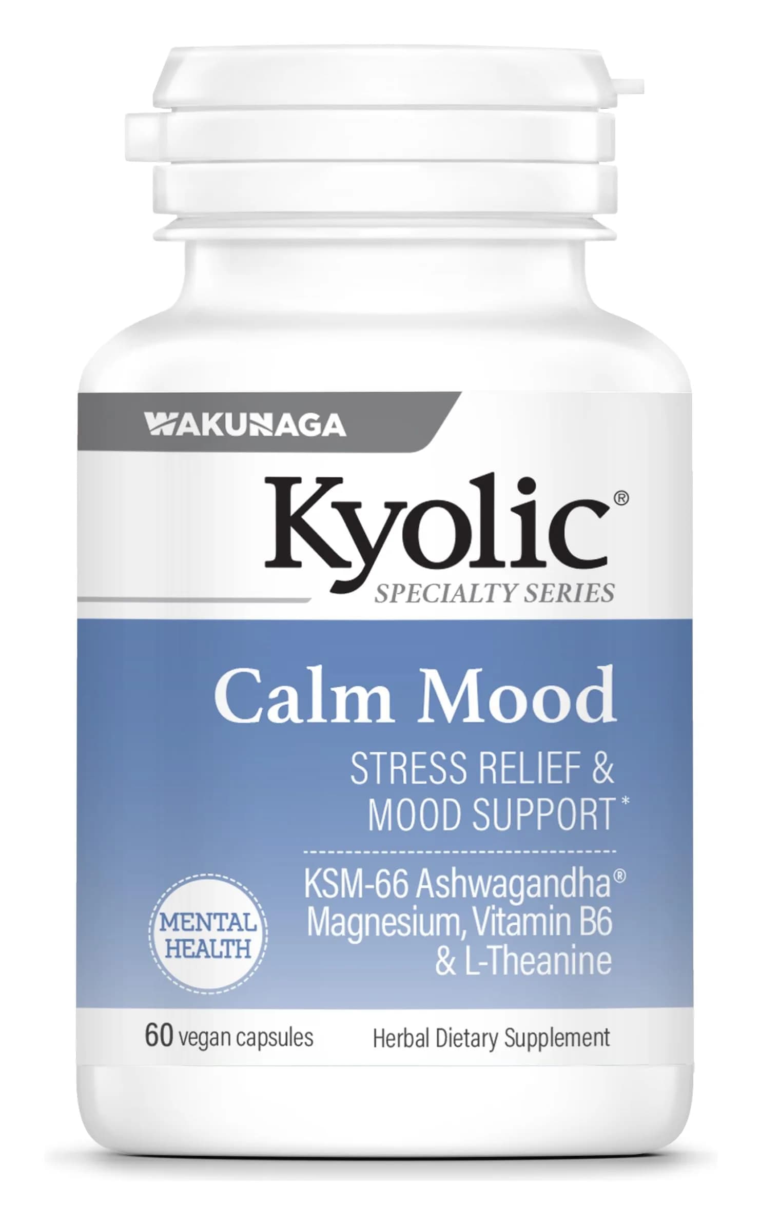 Kyolic Specialty Series Calm Mood Capsules 60 Count (1.5 oz) | Stress Relief & Mood Support with KSM-66 Ashwagandha — White