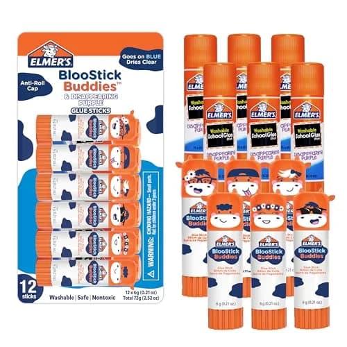 Elmer's Glue Sticks Combo Pack, BlooStick Buddies & Disappearing Purple, 12 Count (6g Each) | Fun, Washable School & Craft Adhesive thumbnail 1