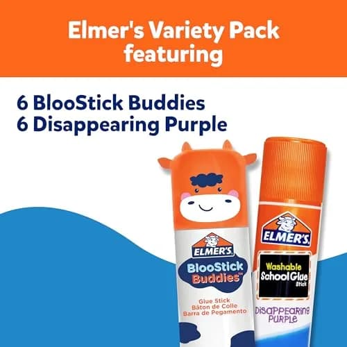 Elmer's Glue Sticks Combo Pack, BlooStick Buddies & Disappearing Purple, 12 Count (6g Each) | Fun, Washable School & Craft Adhesive thumbnail 2