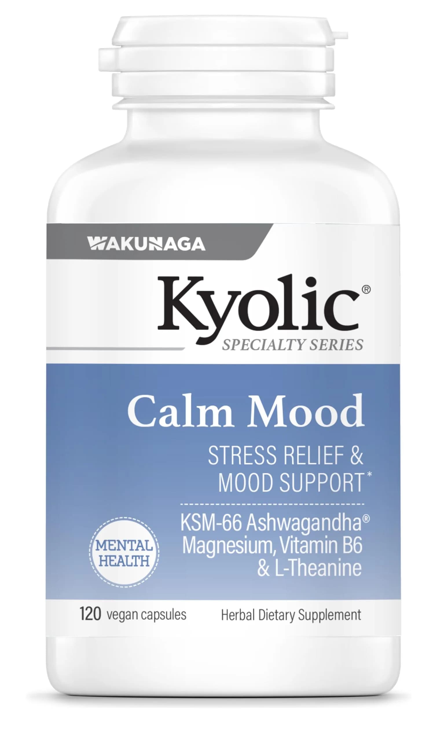 Kyolic Specialty Series Calm Mood Capsules | Stress Relief & Mood Support 120 Count (Pack of 1) — No Color