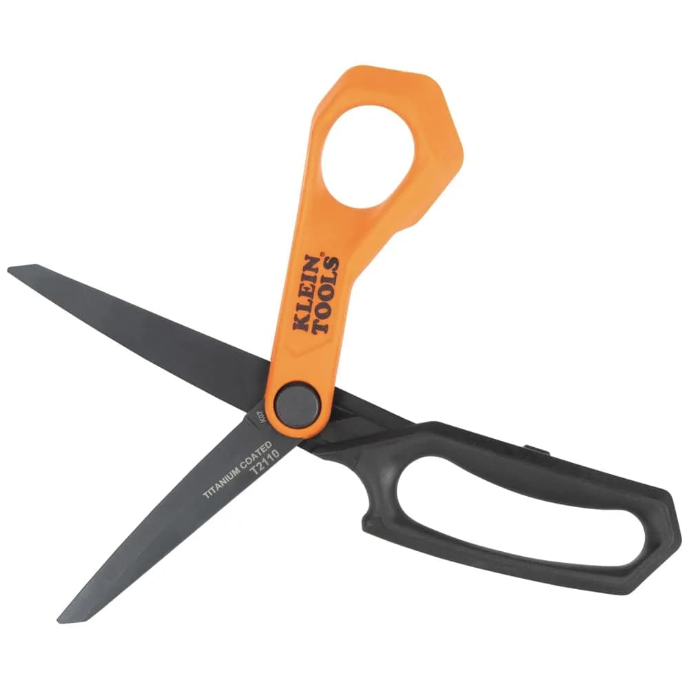 Klein Tools T2110 Titanium-Coated Professional Shears, 10-Inch | Heavy-Duty Cutting for Sheet Metal, Leather, and Flooring — Standard 10-inch
