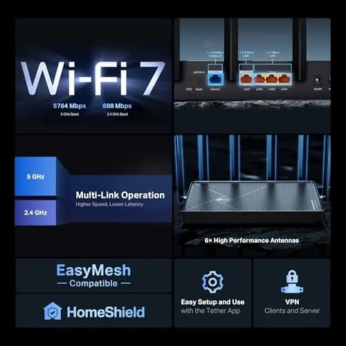 TP-Link Archer BE400 Wi-Fi 7 Router Dual-Band | Future-Proof Home Network with WPA3 Security thumbnail 2