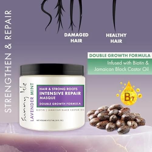 Sunny Isle Lavender Mint Hair & Strong Roots Intensive Repair Masque 16oz | Deep Nourishing Treatment for Damaged Hair thumbnail 5