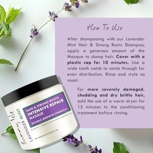 Sunny Isle Lavender Mint Hair & Strong Roots Intensive Repair Masque 16oz | Deep Nourishing Treatment for Damaged Hair thumbnail 6
