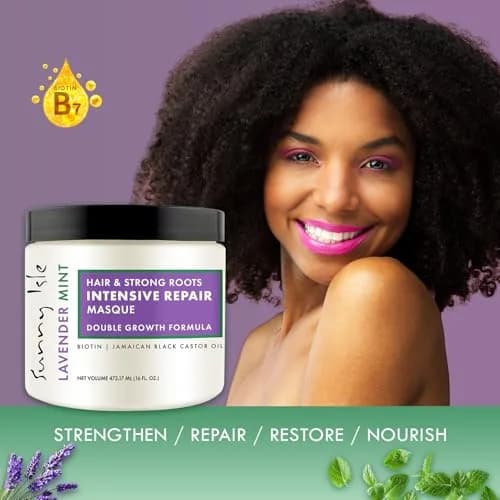 Sunny Isle Lavender Mint Hair & Strong Roots Intensive Repair Masque 16oz | Deep Nourishing Treatment for Damaged Hair thumbnail 2