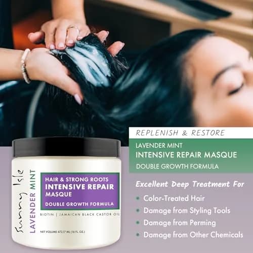 Sunny Isle Lavender Mint Hair & Strong Roots Intensive Repair Masque 16oz | Deep Nourishing Treatment for Damaged Hair thumbnail 3