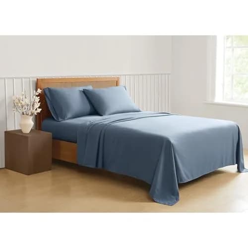 TRULY SOFT Green Solid Blue Full 4 Piece Sheet Set | Eco-Friendly Recycled Polyester (120c) thumbnail 1