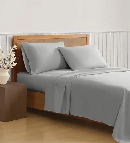 TRULY SOFT Green Solid Grey Twin XL Sheet Set | 100% Recycled Polyester, OEKO-TEX Certified thumbnail 3