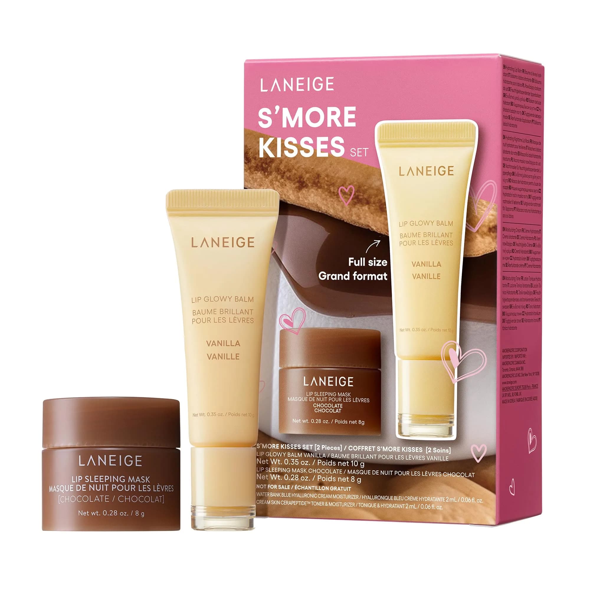 LANEIGE S’more Kisses Set: Chocolate Lip Sleeping Mask & Vanilla Lip Glowy Balm | Hydrating Duo - main product image