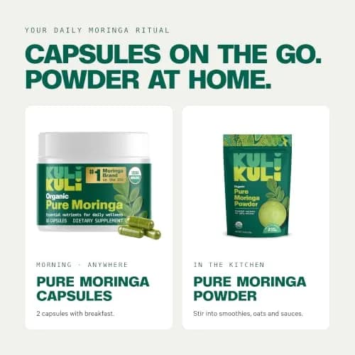 Kuli Kuli Organic Moringa Capsules 1000mg | Pure Leaf Supplement, 60 Count, Vegetarian, USDA Organic thumbnail 8