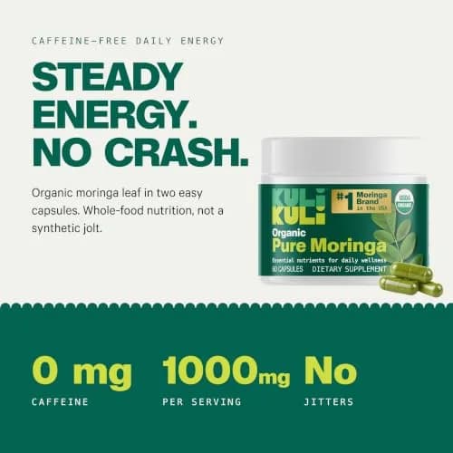 Kuli Kuli Organic Moringa Capsules 1000mg | Pure Leaf Supplement, 60 Count, Vegetarian, USDA Organic thumbnail 2