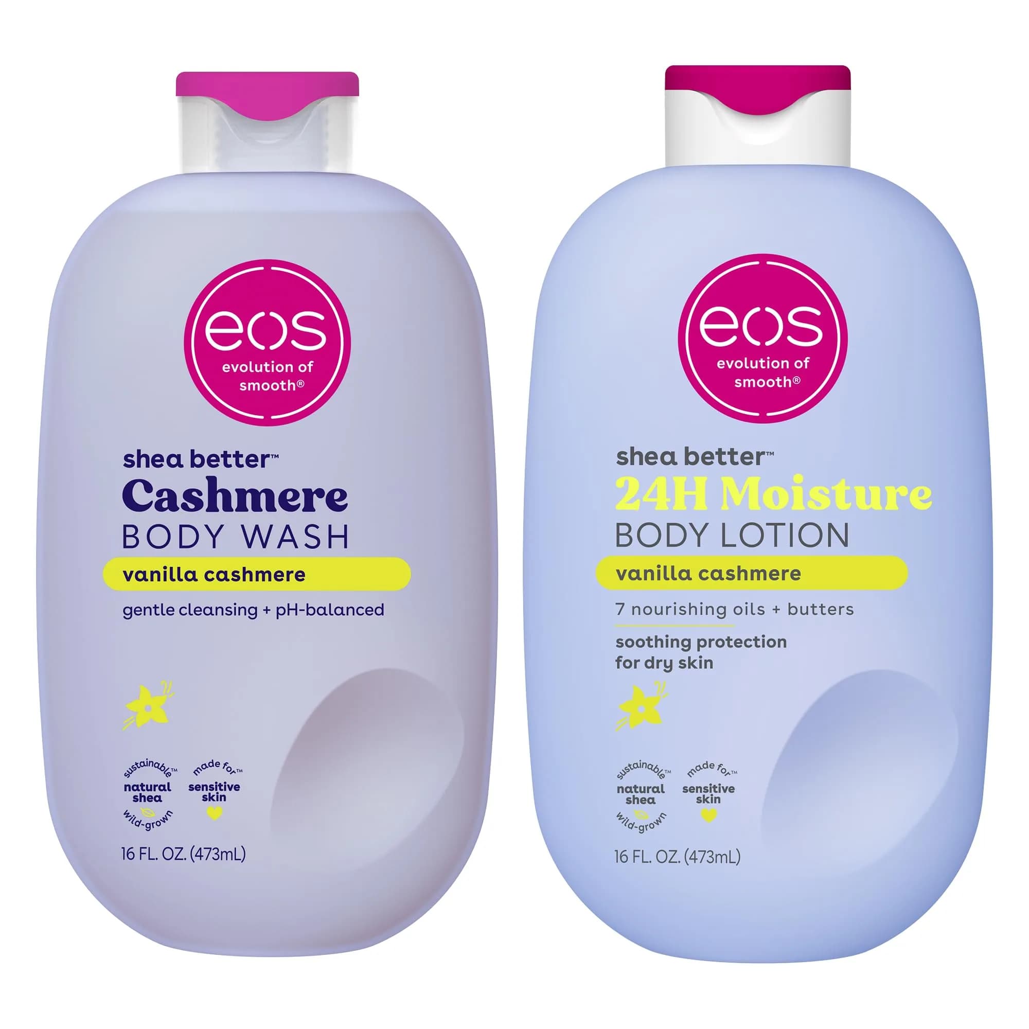 EOS Shea Better Body Lotion+ Body Wash, Vanilla Cashmere | 16 Fl Oz (Pack of 2) | All-Day Hydration — 16 Fl Oz