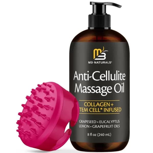 M3 Naturals Anti Cellulite Massage Oil 8 fl oz (237ml) with Silicone Body Brush Kit | Collagen & Stem Cell Infused thumbnail 1