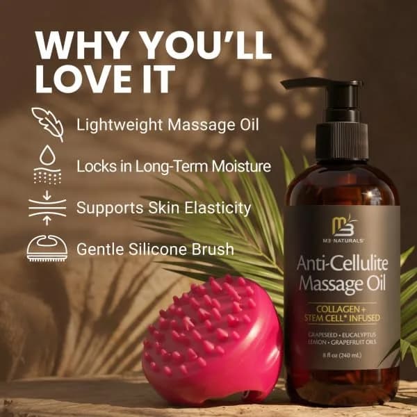 M3 Naturals Anti-Cellulite Massage Oil 8 fl oz with Massage Brush for Skin Toning & Smoothing | USA Import - view 6