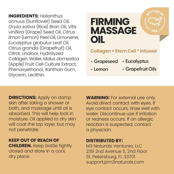 M3 Naturals Anti-Cellulite Massage Oil 8 fl oz with Massage Brush for Skin Toning & Smoothing | USA Import - view 2