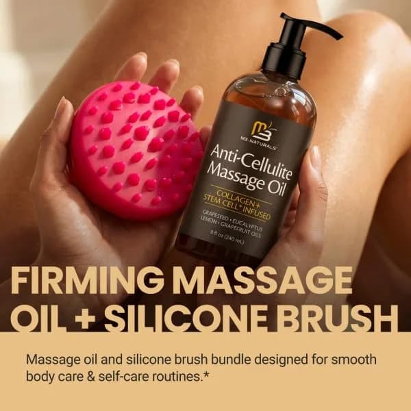 M3 Naturals Anti-Cellulite Massage Oil 8 fl oz with Massage Brush for Skin Toning & Smoothing | USA Import - view 3