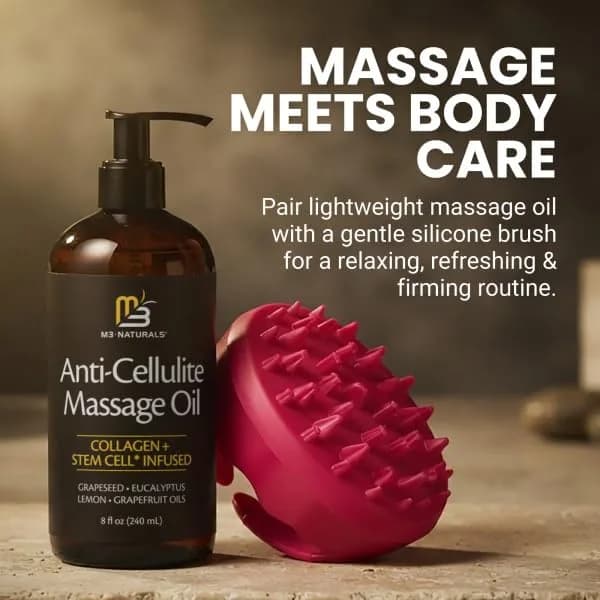 M3 Naturals Anti-Cellulite Massage Oil 8 fl oz with Massage Brush for Skin Toning & Smoothing | USA Import - view 4