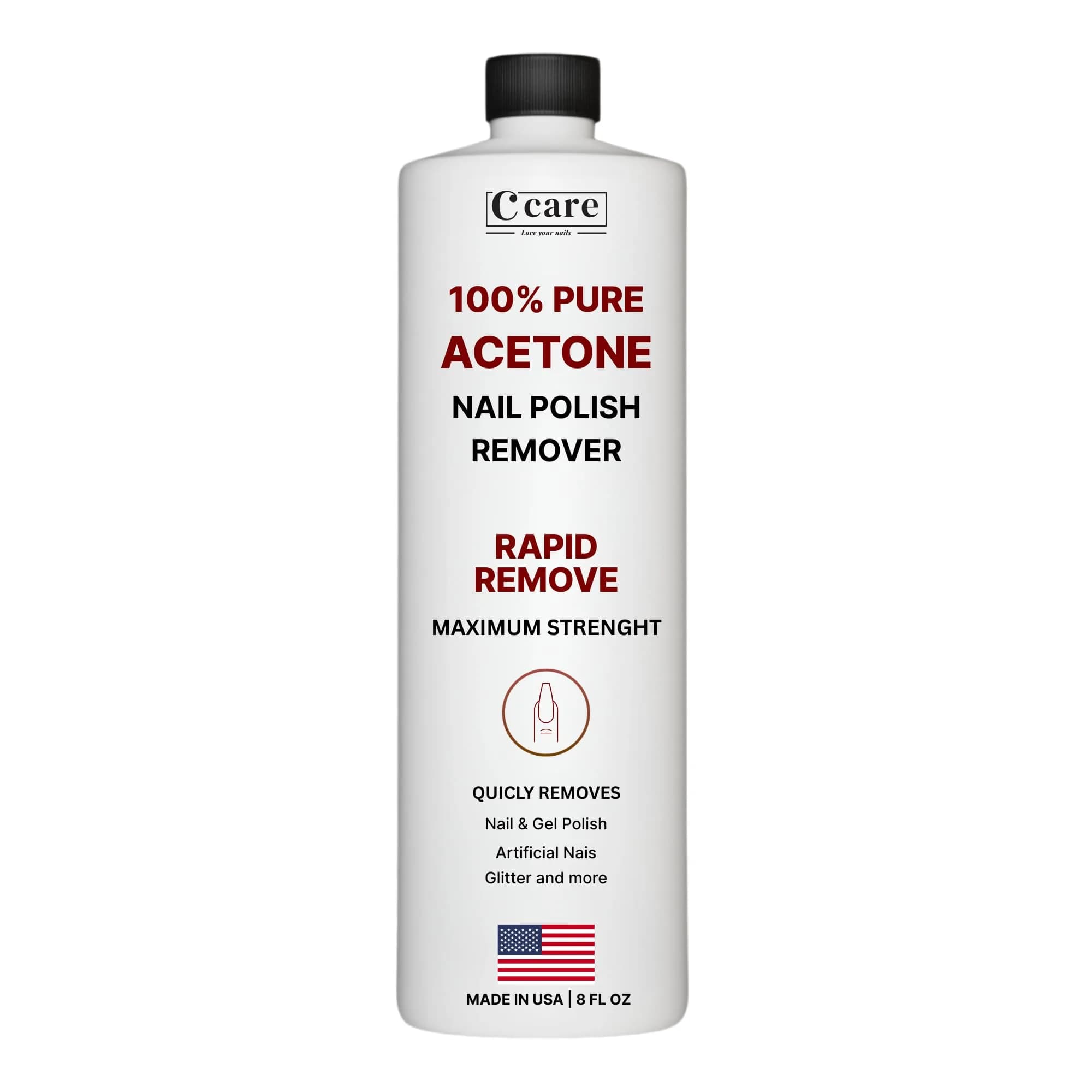 C CARE 8 Fl oz Nail Polish Remover | Professional-Grade Acetone for All Nails