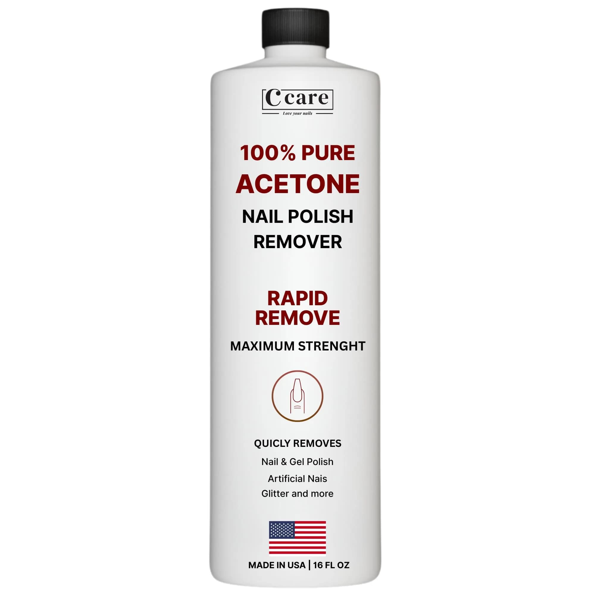 C CARE 16 Fl oz Acetone Nail Polish Remover | Rapid Gel & Glitter Removal, Professional Quality