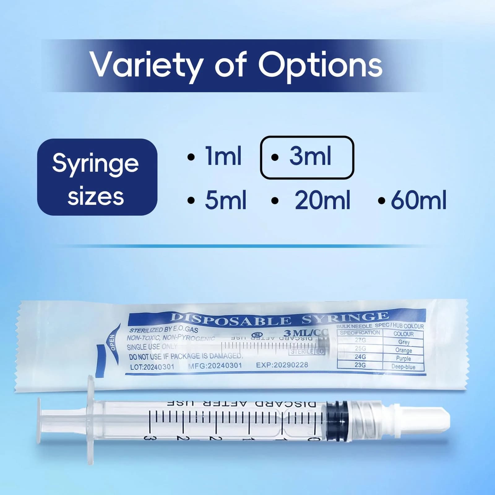 ZWCP 3mL Luer Lock Syringe (No Needle) - Sterile, Individually Wrapped, Pack of 20 | Accurate Liquid Measurement - view 5