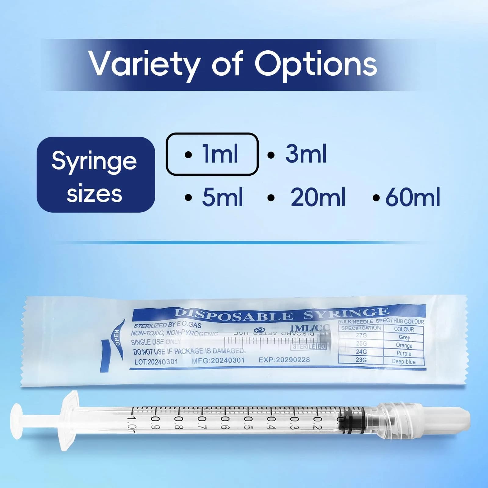 ZWCP 1mL Luer Lock Syringe (No Needle) Pack of 50 | Sterile, Individually Wrapped, Leak-Proof - view 5