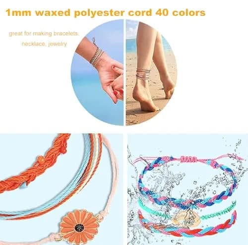Phinicco 40 Colors 1mm Waxed Polyester Cord Bracelet Cord 900m (2953 ft) | Water-Resistant & Durable for Jewelry Making thumbnail 3